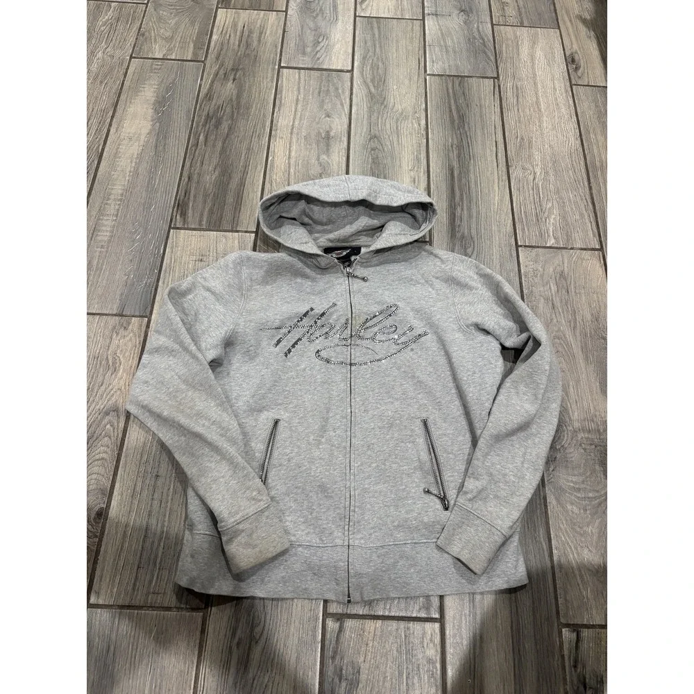 Harley-Davidson Men's Gray Full Zip Hoodie Sweatshirt Rhinestone Logo Size L
